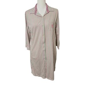 Lauren Ralph Lauren Pajama Womens Size L Pink Green Striped Gown Long Sleeve